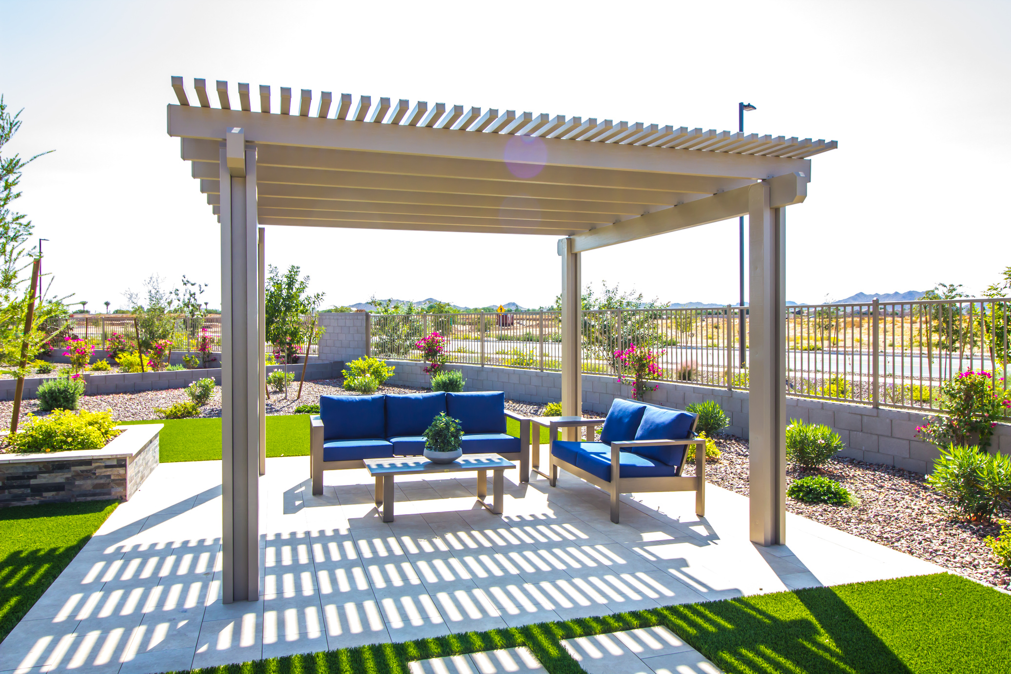 Rear Yard Pergola Covering Patio Furniture